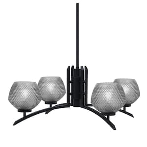 Siena 27.5 in. 4 Light Matte Black Chandelier with Smoke Textured Glass Shades