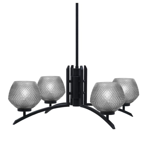 Unbranded Siena 27.5 in. 4 Light Matte Black Chandelier with Smoke Textured Glass Shades