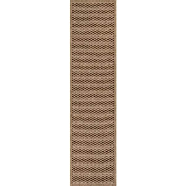 Maxine Easy Jute Contemporary Border Boho Fine Rib Weave Brown 2 ft. x 8 ft. Indoor/Outdoor Runner Rug
