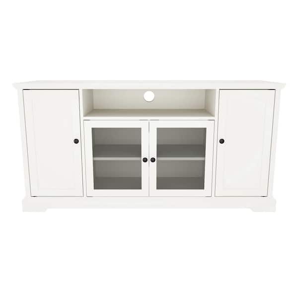 Unbranded 60 in. White TV Stand for Fits TV' up to 65 in. with 2-Tempered Glass Doors