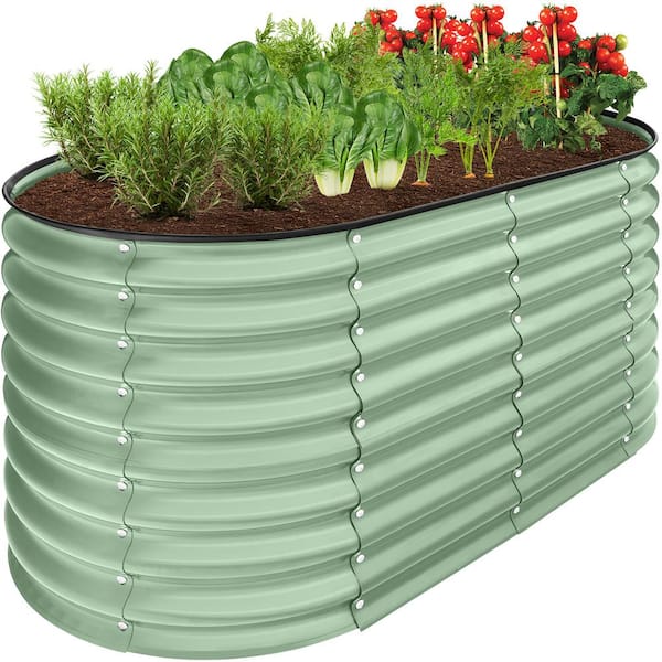 4 ft. x 2 ft. x 2 ft. Sage Green Oval Steel Raised Garden Bed Planter Box for Vegetables, Flowers, Herbs
