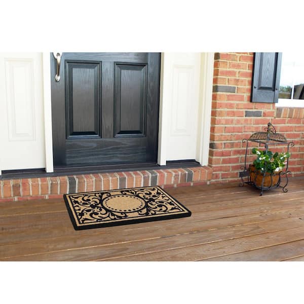 Heavy Duty Black 18 in. x 30 in. Coir Heritage Single Picture Frame Indoor Outdoor Door Mat