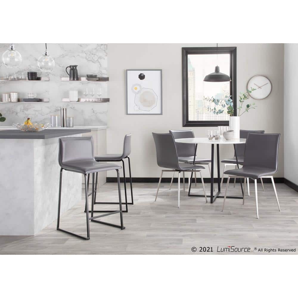 Modern Glam 26" Gray Faux Leather Counter Stool with Black Metal Base - Set of 2
