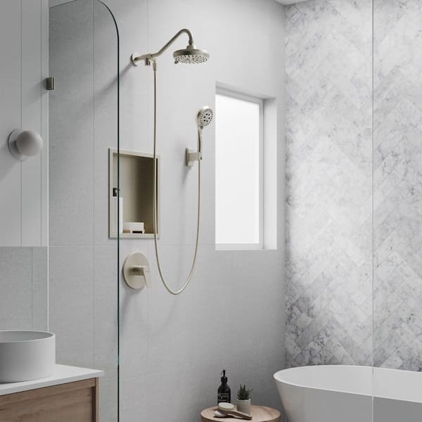 6-spray 8 in. Dual Shower Head and Handheld Shower Head with Low Flow in Brushed Nickel 6-spray 8 in. Dual Shower Head and Handheld Shower Head with Low Flow in Brushed Nickel