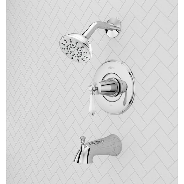 Courant Single-Handle 1-Spray Tub and Shower Faucet with White Ceramic Lever Handle in Polished Chrome (Valve Included)