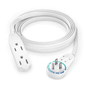 8 ft. 16/3 Light Duty Indoor Extension Cord with 360-Degree Rotating Flat Plug 3-Outlet, 13 Amp, White