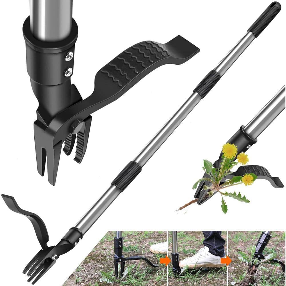 Oyezvary Stand Up Weed Puller Tool with 46 Adjustable Handle and 4-Claw ...