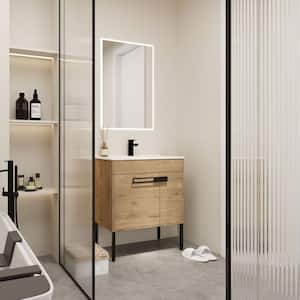 30 in. W x 18.3 in. D x 35.06 in. H Freestanding/Floating Bathroom Vanity in Imitative Oak with White Ceramic Sink Top