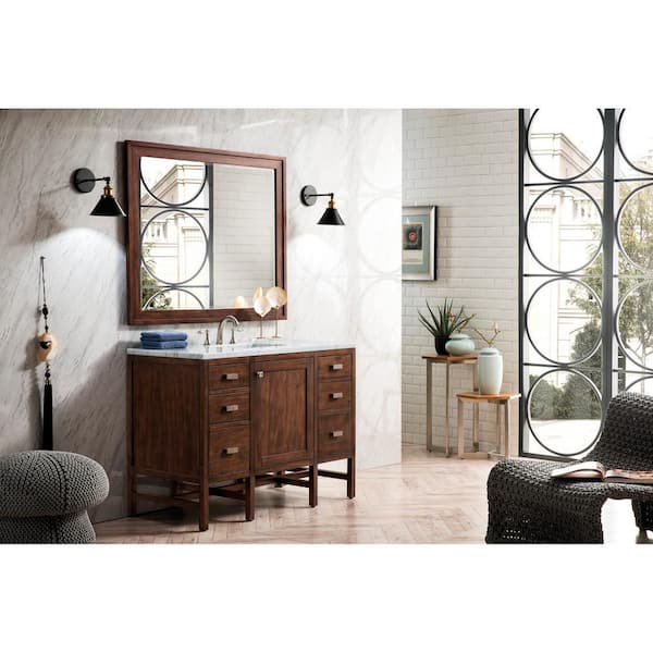James Martin Vanities Addison 48 in. W. x 23.5 in.D x 35.5 in. H Single Vanity in Mid Century Acacia with Marble Top in Carrara White