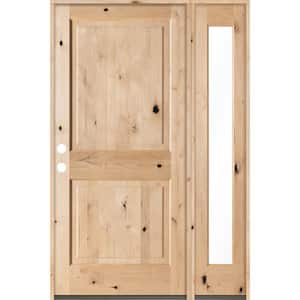 50 in. x 80 in. Rustic Alder Square Top Clear Low-E Unfinished Wood Right-Hand Prehung Front Door/Right Full Sidelite