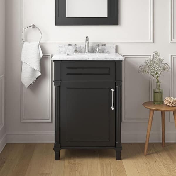 Aberdeen 24 in. Single Sink Black Bath Vanity with Carrara Marble Top (Assembled)