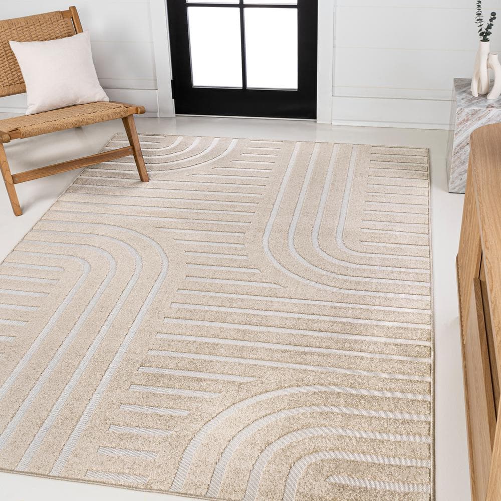 Anders High-Low Beige and Cream 8x10 Stripe Area Rug