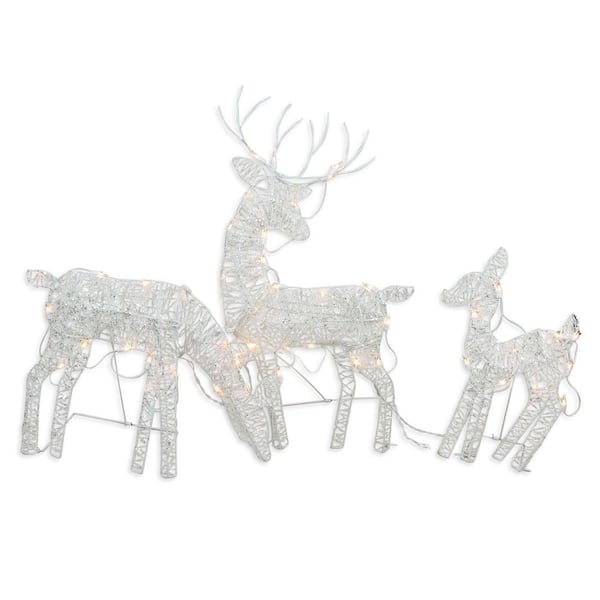 Northlight 30 in. Christmas Outdoor Decoration White Glittered Doe Fawn and Reindeer Lighted (3-Pack)