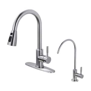 Single Handle Pull Down Sprayer Kitchen Faucet with Water Filter Faucet and 3-Mode Pull Down Sprayer in Brushed Nickel