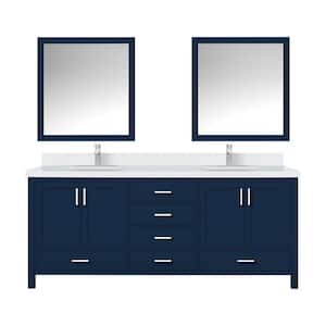 Jacques 80 in. W x 22 in. D Navy Blue Bath Vanity, Cultured Marble Top, Faucet Set, and 30 in. Mirror