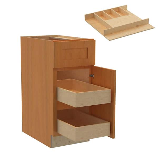 Home Decorators Collection Newport 15 in. W x 24 in. D x 34.5 in. H Assembled Plywood Base Kitchen Cabinet in Cinnamon with 2ROT Cutlery RH