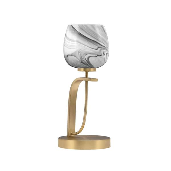 Unbranded Olympia 16.5 in. New Age Brass Piano Desk Lamp with Onyx Swirl Glass Shade