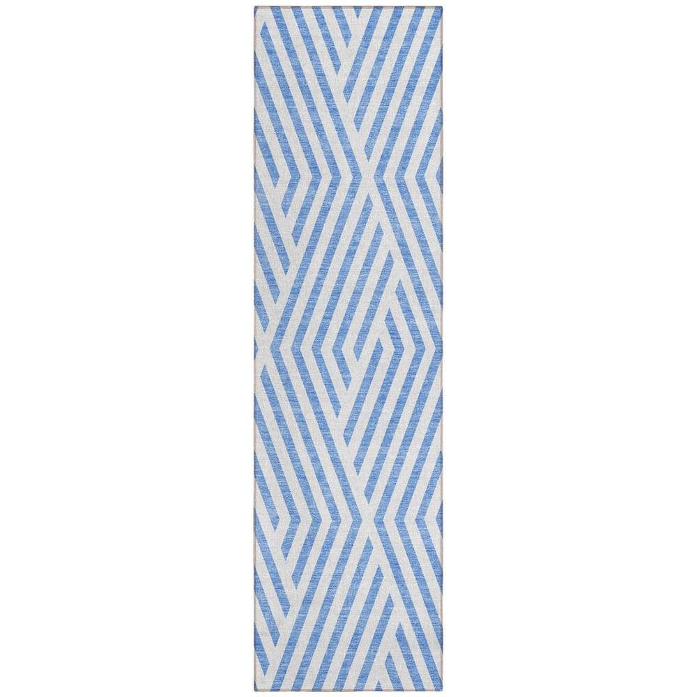 Blue and Ivory 2 ft. x 8 ft. Woven Geometric Runner Indoor/Outdoor Area Rug price history on PriceWatchPro