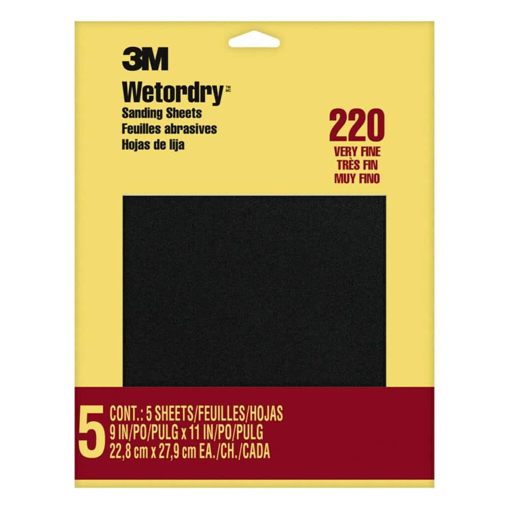3M in. x 11 in. 220 Grit Fine Silicon Carbide Sandpaper (5-Pack)(Case of  50) 9087NA The Home Depot