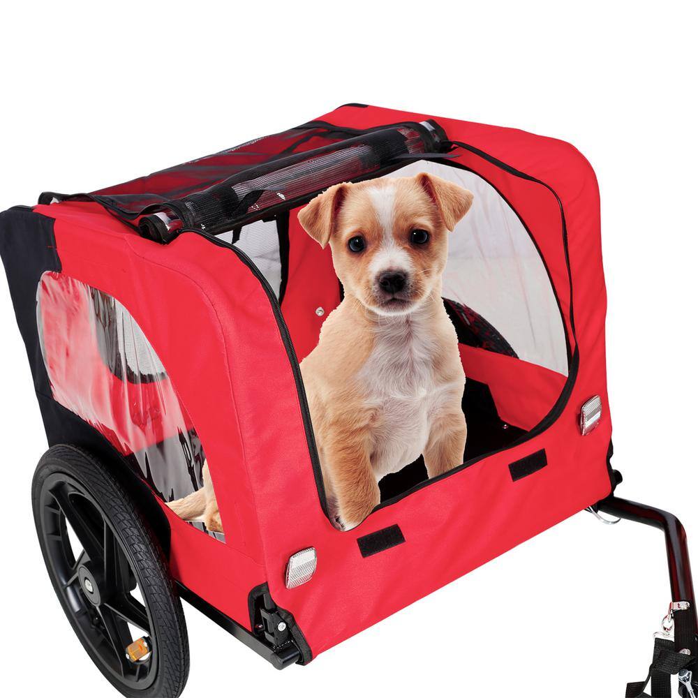 Red Foldable Bicycle Trailer for Small to Medium Pets with Reflectors