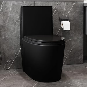 One-Piece 1.1/1.6 GPF Dual Flush Elongated Toilet in Matte Black with Soft-Close Seat