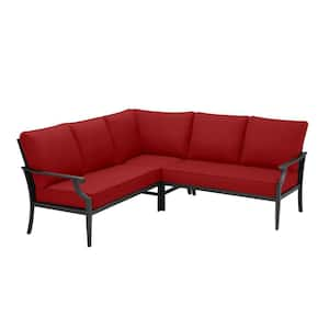 Braxton Park 3-Piece Black Steel Outdoor Patio Sectional Sofa with CushionGuard Chili Cushions