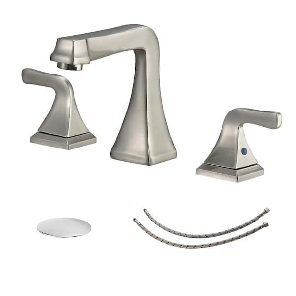 BWE 8 in. Widespread Double Handle Bathroom Faucet With Pop-up Drain Assembly in Brushed Nickel