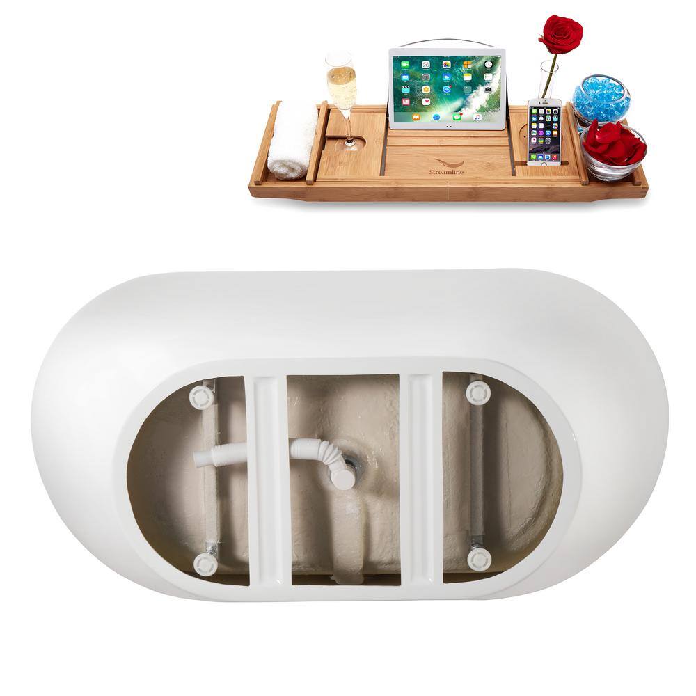 59" Glossy White Acrylic Freestanding Soaking Tub with Tray