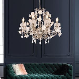 8-Light Painted Crystal Chandelier Vintage Bucolic Style Decorative Palace Tasteful
