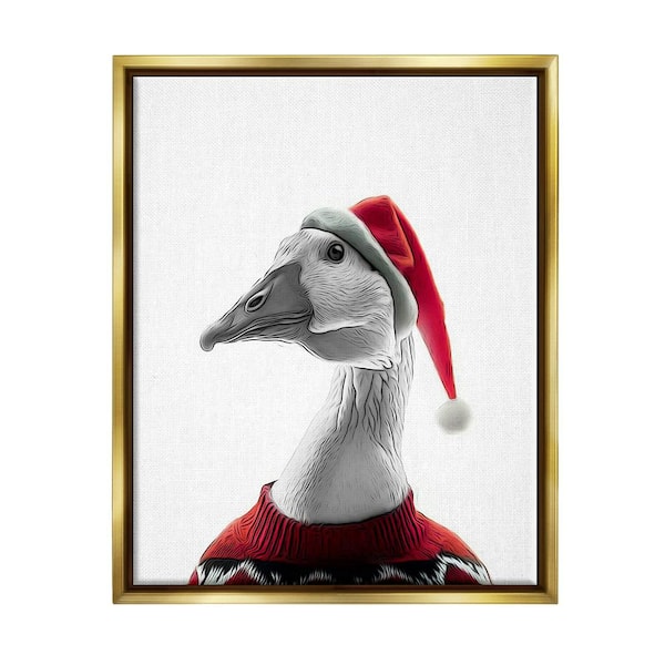 Stupell Industries Duck in Santa Hat by Annalisa Latella 1 Piece Floater Frame Graphic Print Animal Poster Art Print 31 in. x 25 in.