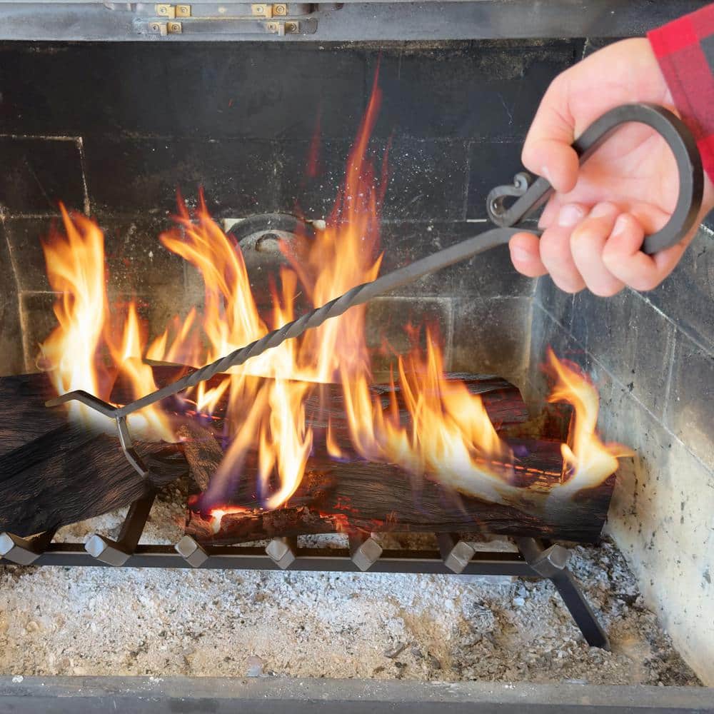 40-Inch Black Powder-Coated Steel Fireplace Poker
