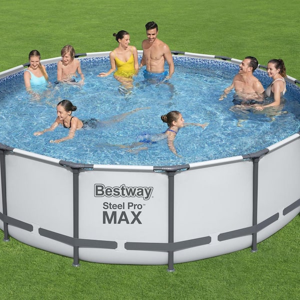 Bestway Steel Pro MAX 16 ft. 5613AE-BW Above Kit - The Round Set REVW32 4 Home + Ground Pool ft. Depot w/Accessory x