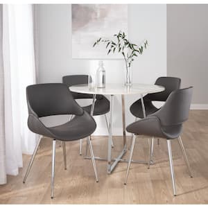 Fabrico Grey Faux Leather and Chrome Metal Side Chair (Set of 2)