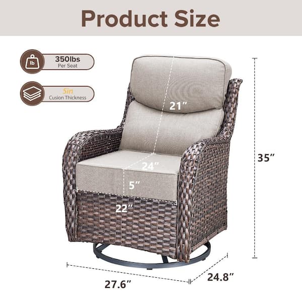 Crescent Moon Swivel Wicker Outdoor Rocking Chair with CushionGuard Beige Cushions (Set 2-Pack)