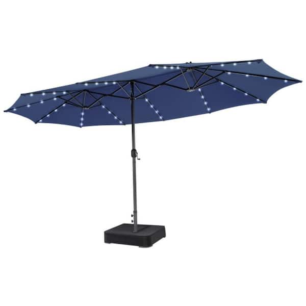 15 ft. Market 48 LED Lights Double-Sided Patio Umbrella in Navy