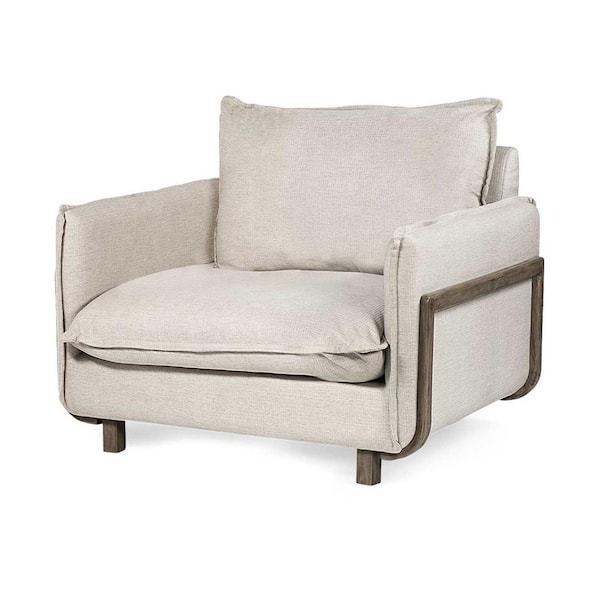 HomeRoots Jordan Brown Upholstered Fabric Seating Wide Accent Chair W/ Wooden Frame And Legs