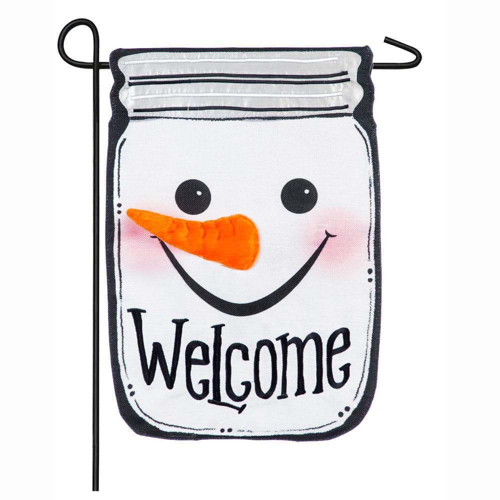 18 in. x 12.5 in. Snowman Mason Jar Garden Burlap Flag