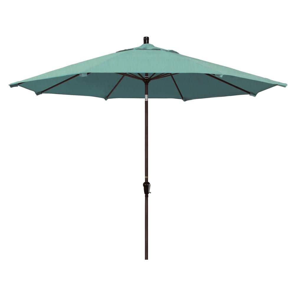 11 ft. Bronze Aluminum Market Patio Umbrella with Aluminum Ribs Auto Tilt Crank Lift in Spectrum Mist Sunbrella price history on PriceWatchPro