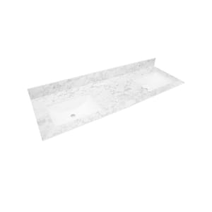 61 in. W x 22 in. Vanity Top in Volakas Marble with White Rectangular Double Sinks and Single Hole for Faucet