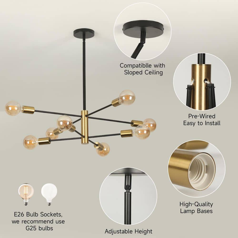 Gold and Black Metal 8-Light Sputnik Chandelier