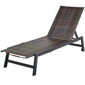 Patio PE Rattan Chaise Lounge Outdoor Recliner with 5-Level Backrest Backyard Poolside