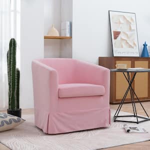 Ergonomic Pink Fabric Upholstered 360° Swivel Accent Chair Armchair Barrel Chair Sofa for Living Room Bedroom