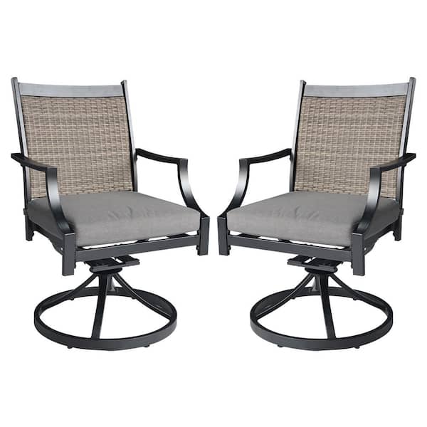 Clihome Aluminum 360° Swivel Outdoor Dining Chair in Gray Seat with Gray Removeble Cushion and Ergonomic Armrest (Set of 2)