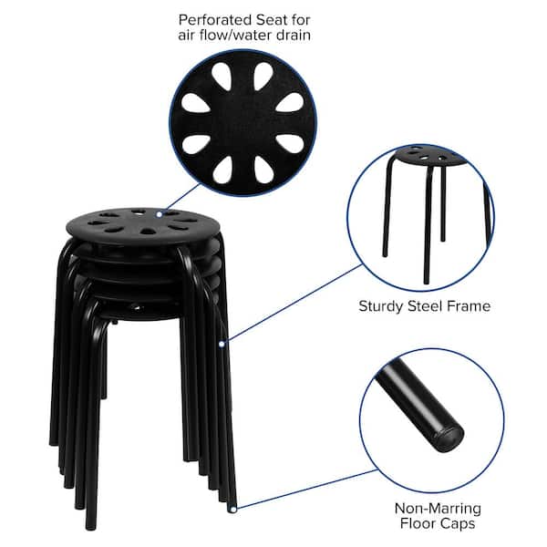 Carnegy Avenue 7.5 in. Height Black Plastic Nesting Stack Stools