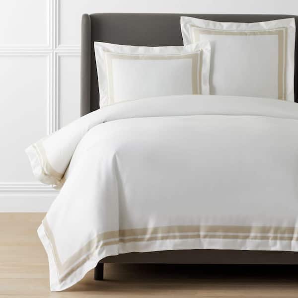 The Company Store Legends Hotel Supima Double Border Ivory Twin/Twin XL Wrinkle-Free Sateen Duvet Cover