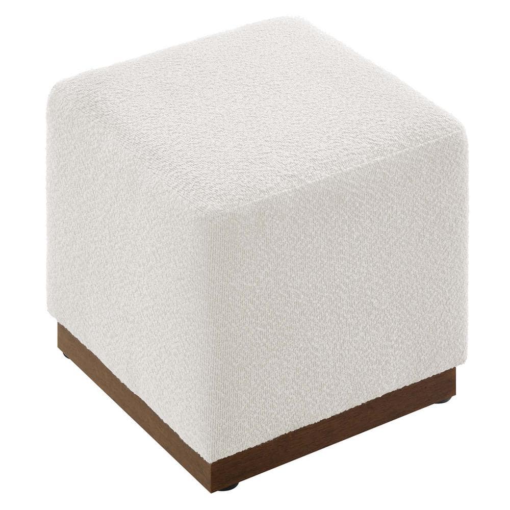 Tilden 17" Square Boucle Upholstered Ottoman with Walnut Base