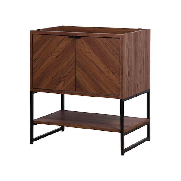 Juhl 30 in. W x 18 in. D x 33 in. H Chevron-Front Modern Minimalist 2-Shelf Bath Vanity Cabinet without Top in Walnut