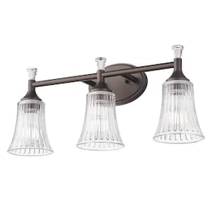 22 in. Modern 3-Light Oil Rubbed Bronze Finish Vanity Lighting Fixtures with Bell Shaped Fluted Glass
