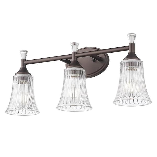 ZACHVO 22 in. Modern 3-Light Oil Rubbed Bronze Finish Vanity Lighting Fixtures with Bell Shaped Fluted Glass