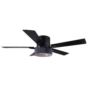 Rexton 52 in. Indoor Standard Matte Black Ceiling Fan with Vintage LED Bulbs Includedwith Remote Included